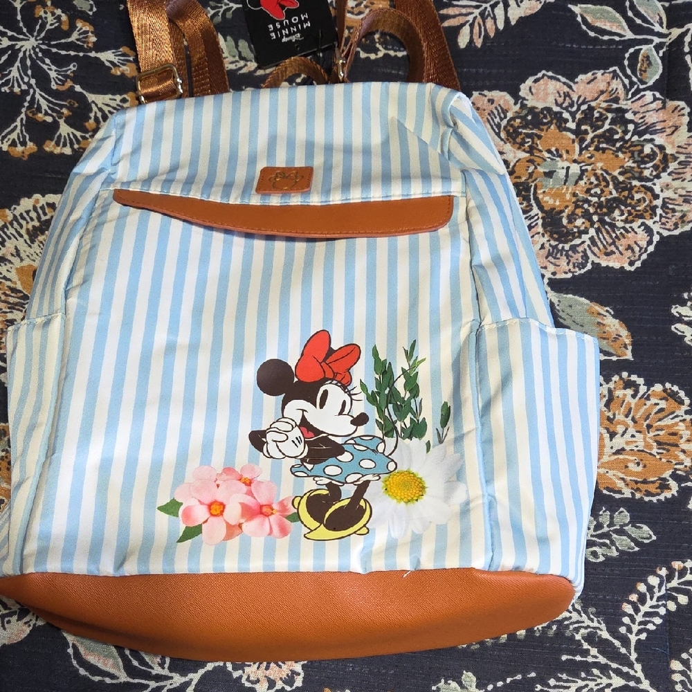 NWT Vintage Disney Minnie Mouse Floral Striped Backpack -